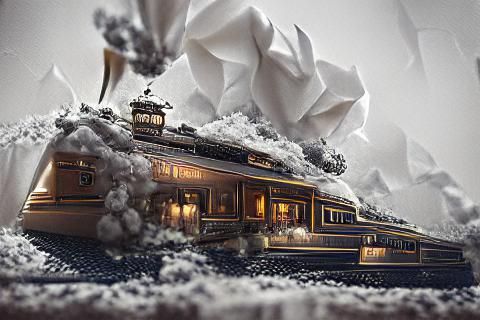 Orient Express Train in Raging Snow, 3D Render