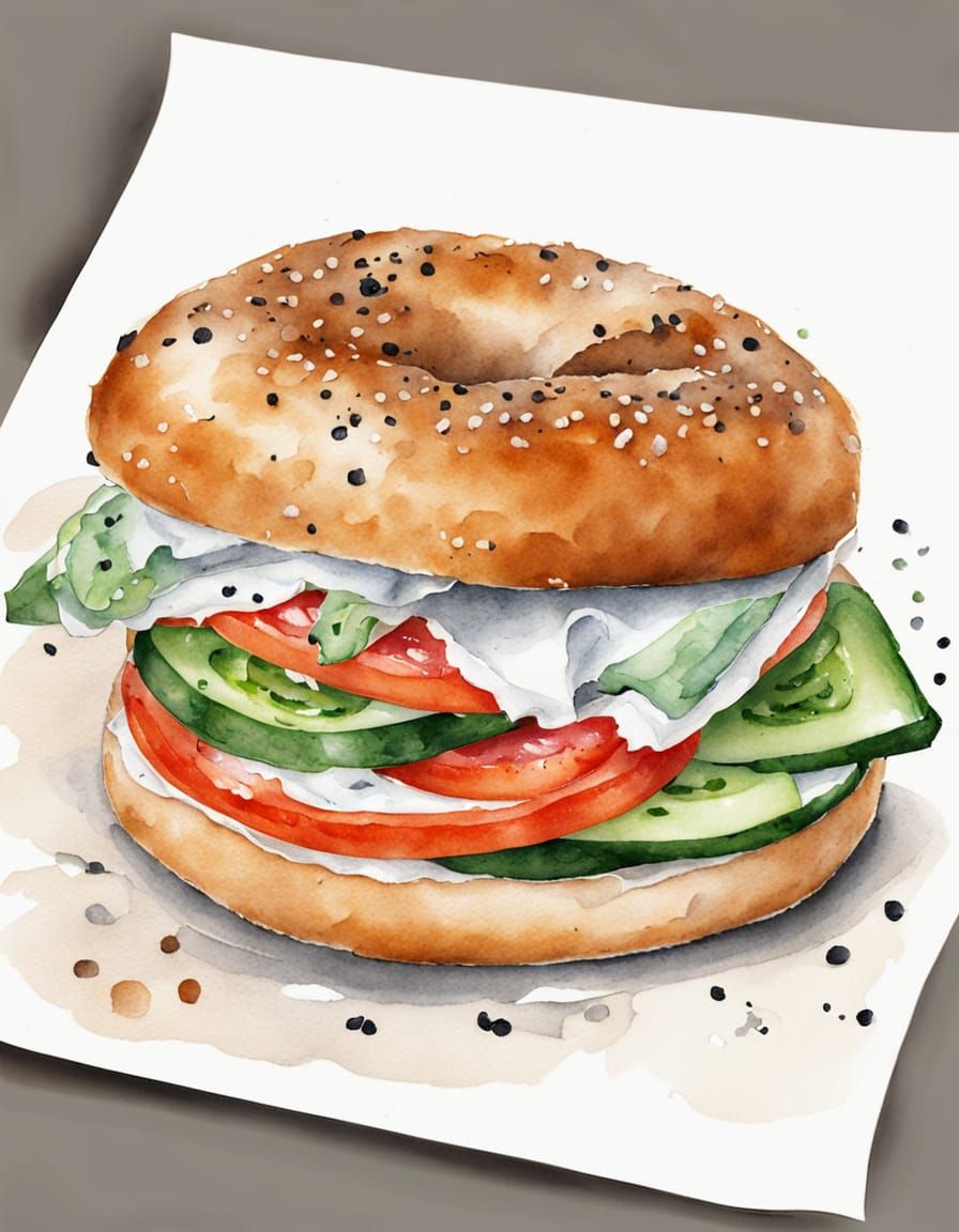 A Delicious Bagel Sandwich in Watercolor