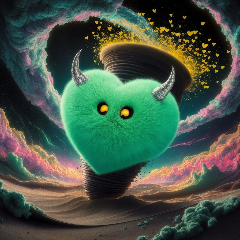 Surreal Sandstorm Unleashes Glowing Hearts in Vibrant Oil Pa...