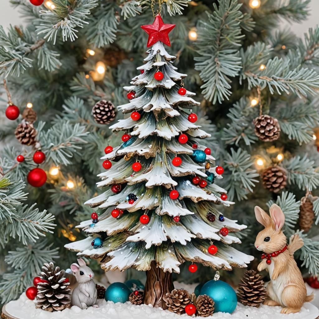 Vintage Winter Christmas Tree Alcohol Ink Art