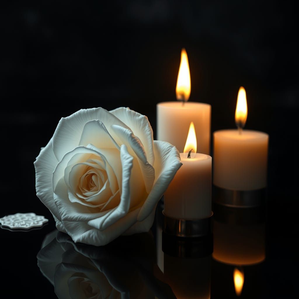Epic White Rose in Brilliant Candlelight