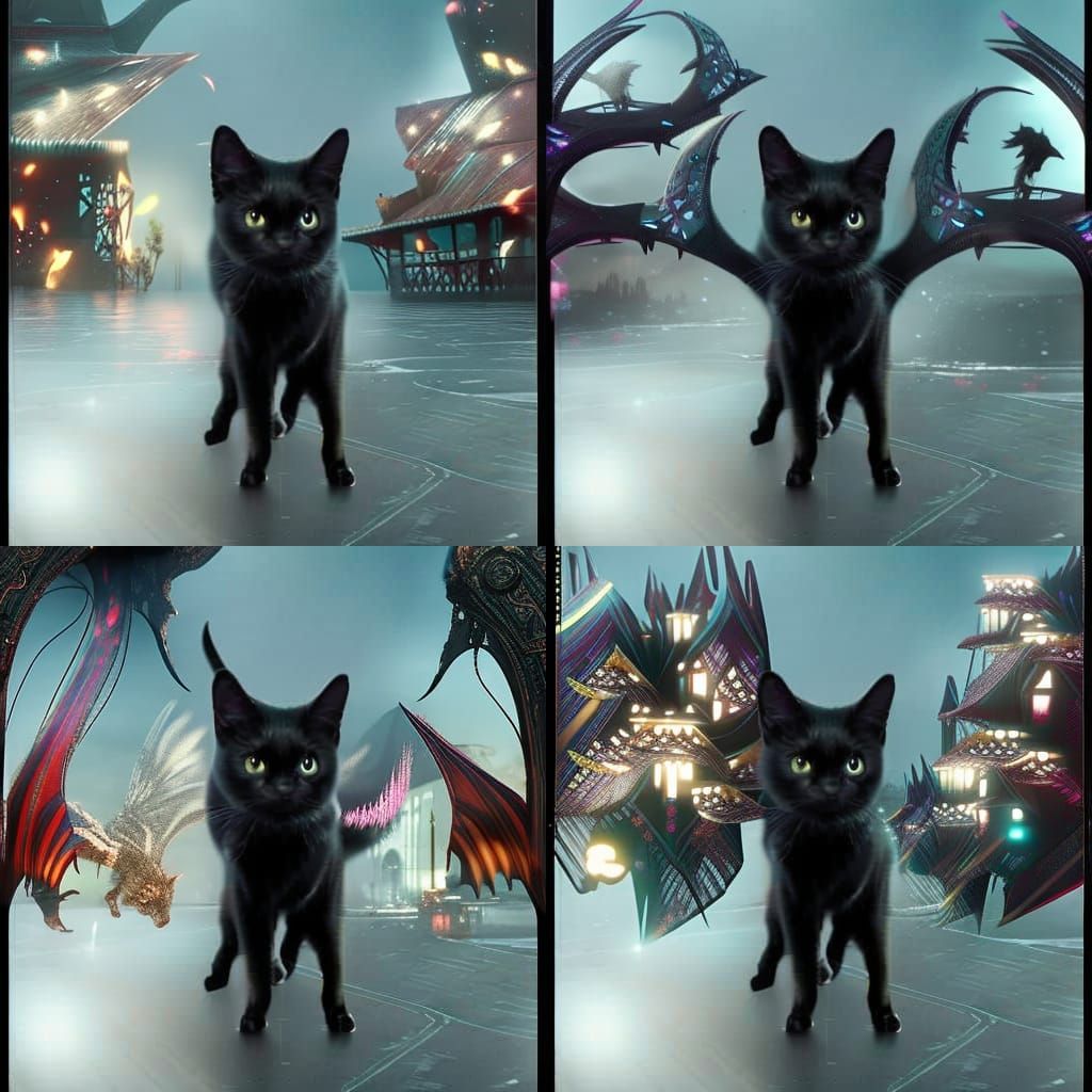 Winged Black Cat: Dramatic Digital Matte Painting