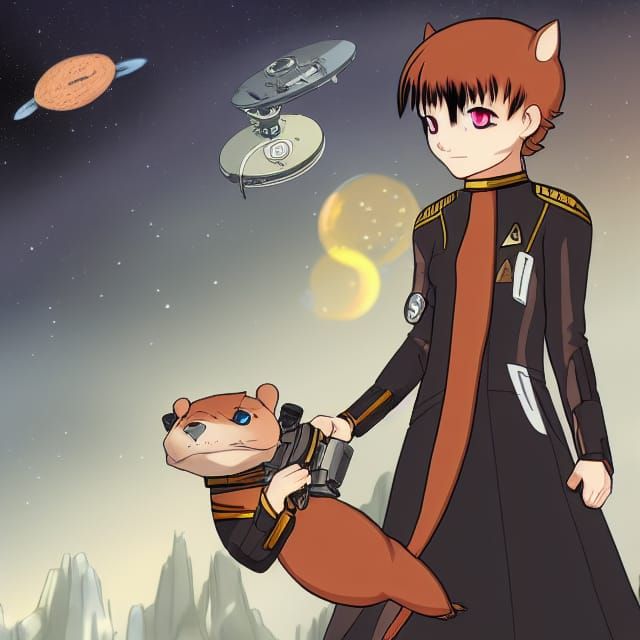 Steampunk Anime Otter in Space on Spaceship