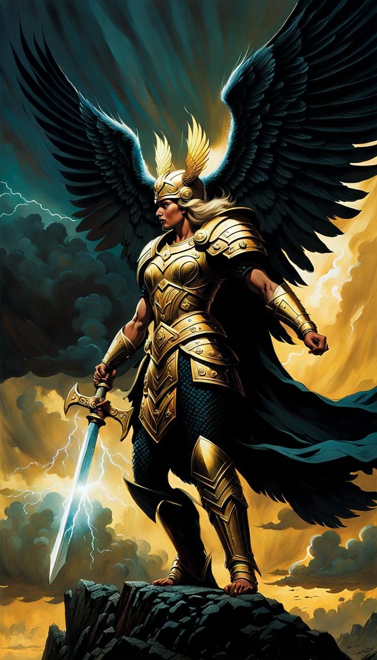 Norse Valkyrie with Mjolnir in Neoclassical Style