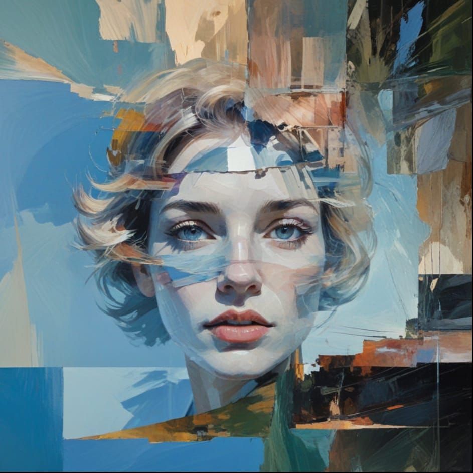 Abstract Landscape with Impasto Paint Overlay