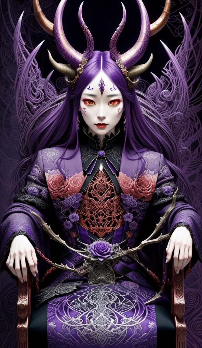 Devil in Striped Chair: Surreal Fairytale Art