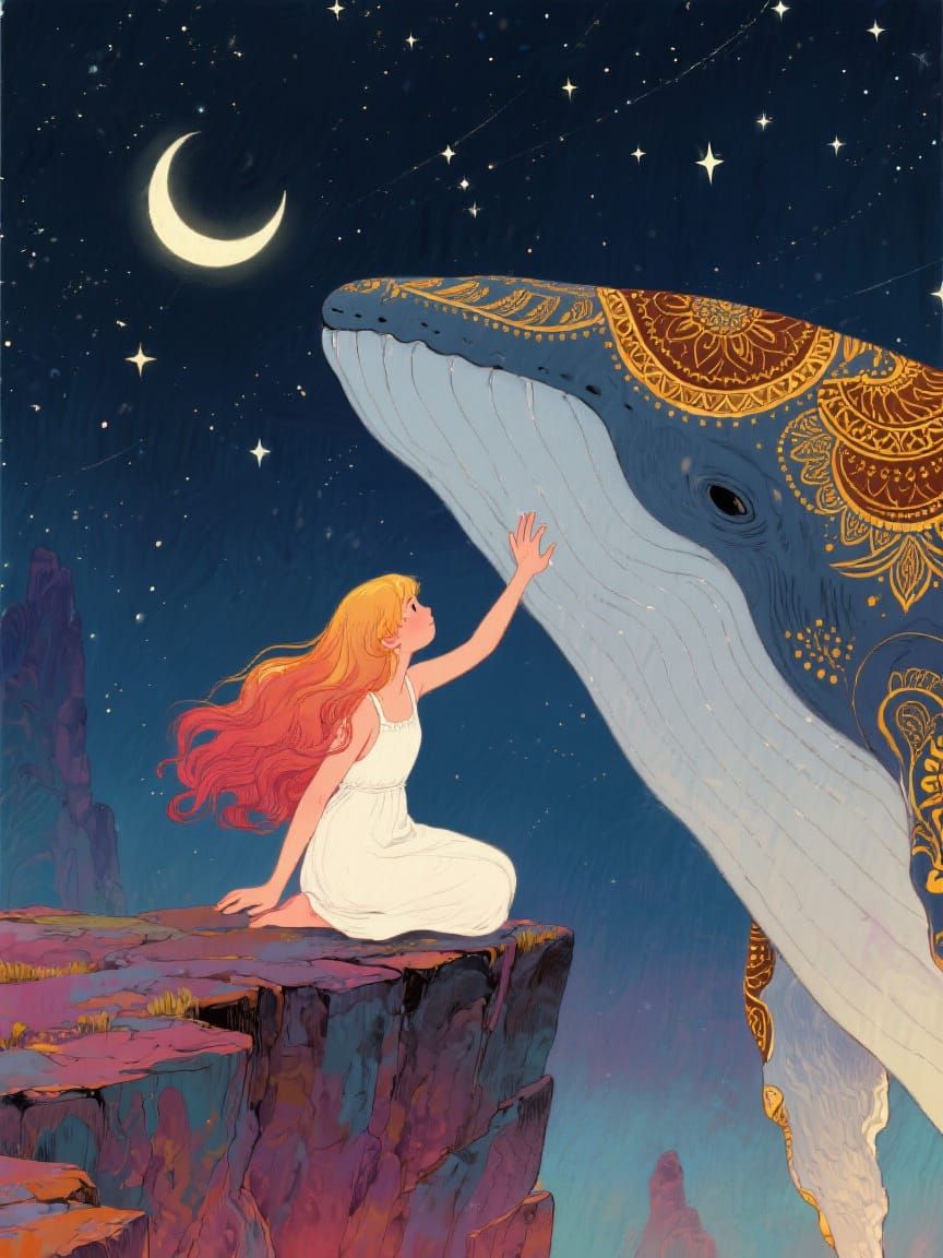 Dreamlike Whale Encounter Under Starry Skies