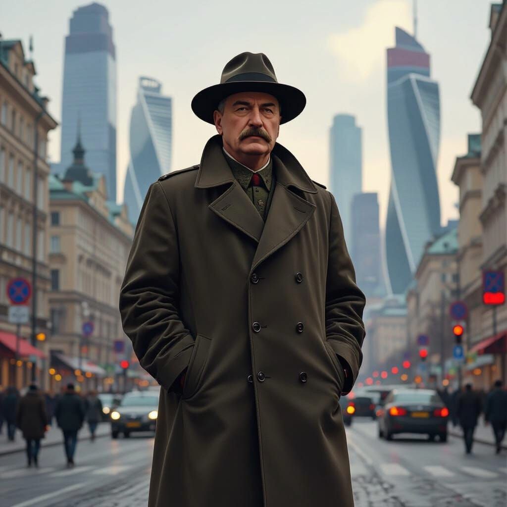 Stalin in Modern Moscow: Digital Painting Style