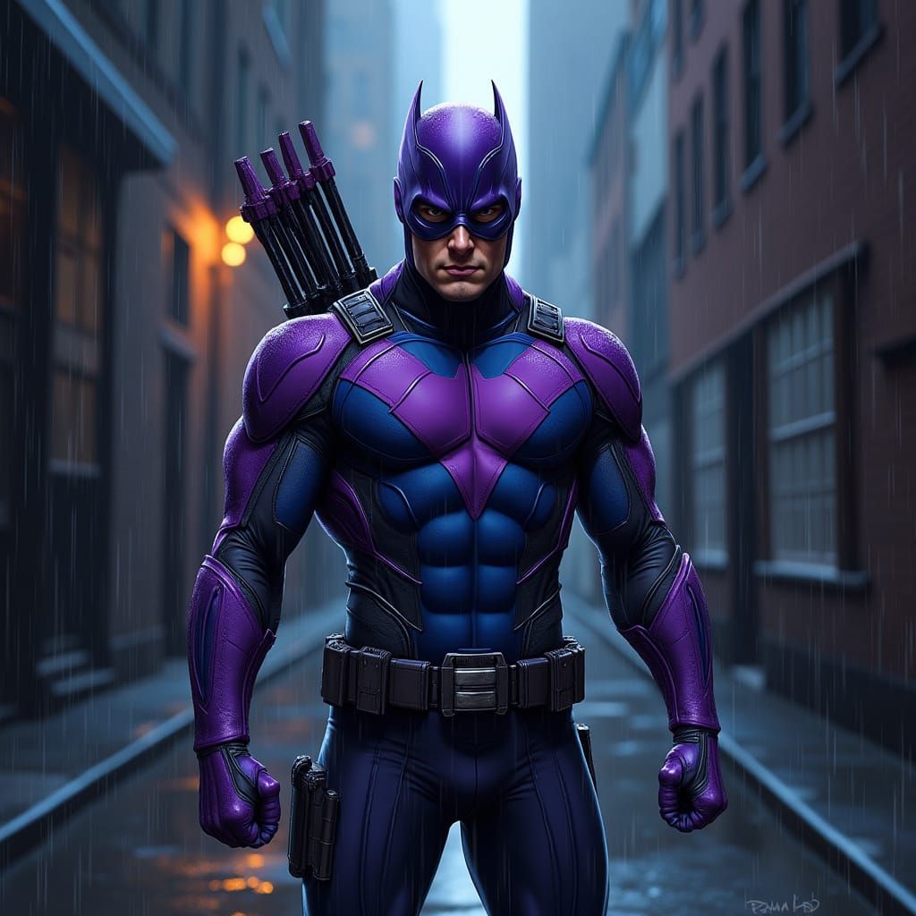Hawkeye in Rainy Alley: Comic Book Art