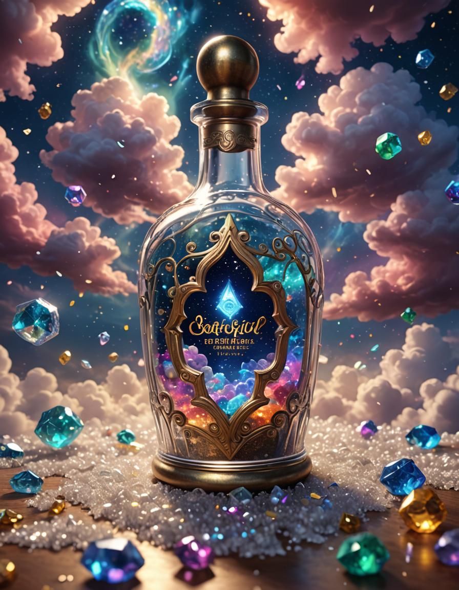 Magical Elixir Bottle with Sparkling Clouds