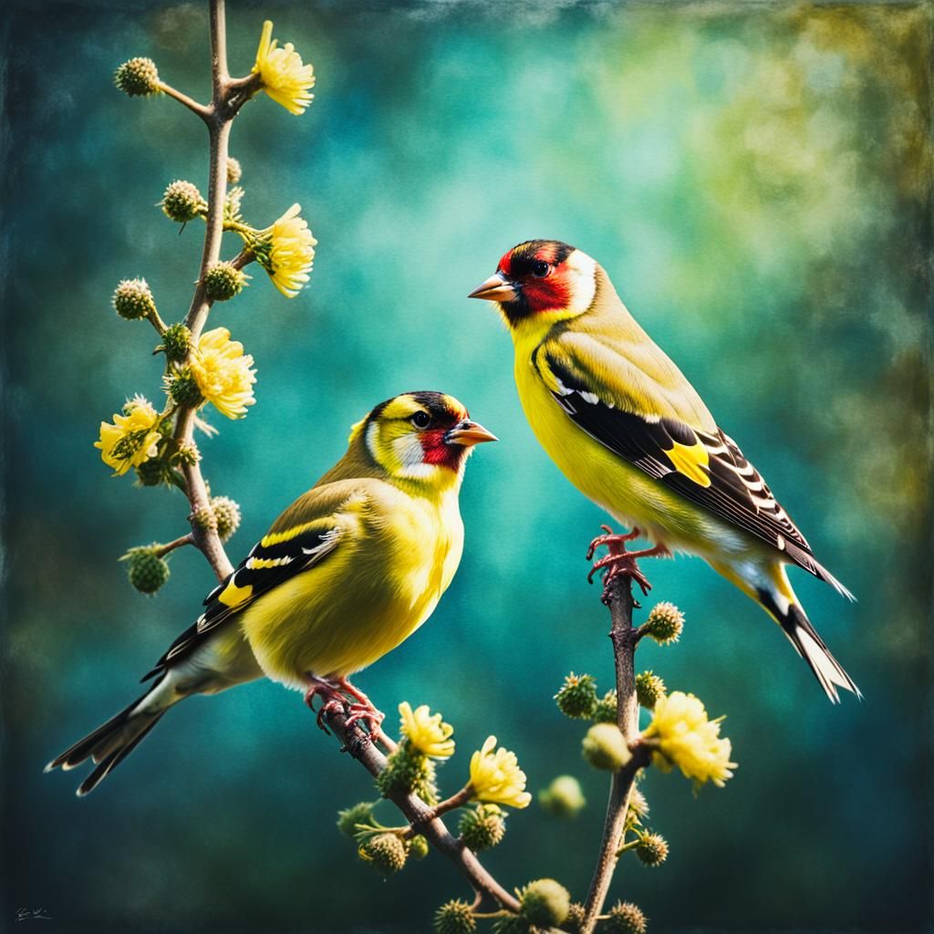 Romantic Goldfinch Pair: A Cinematic Masterpiece