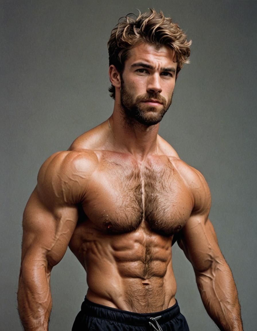 Hairy Bodybuilder in His 20s: A Color Portrait