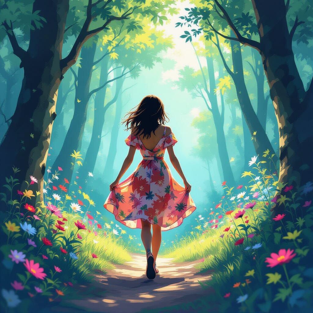 Woman Emerges into Surreal Landscape, Digital Art