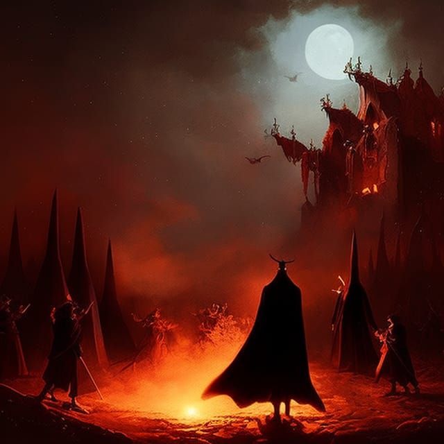 Satanic Ritual at Night: Digital Illustration