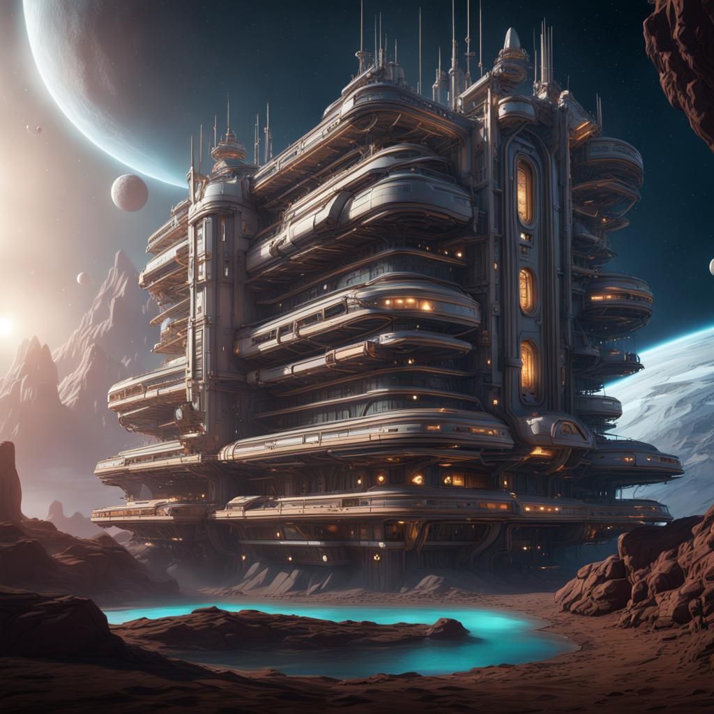 Fantastical Space Hotel Concept Art in Deep Color