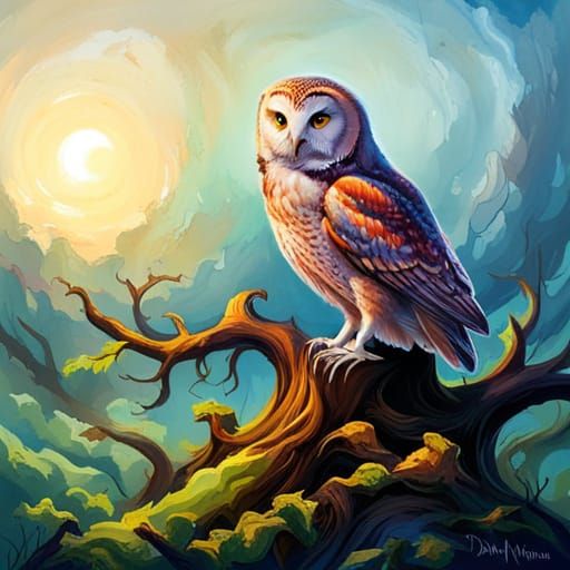 Detailed Owl Painting in Dreamy Watercolor Style