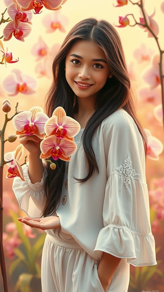 Ethereal Indonesian Beauty Amidst Vibrant Dreamscape