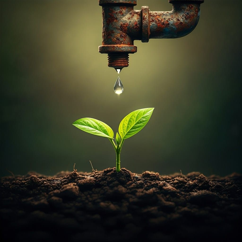 Vibrant Green Sprout Emerges from Industrial Soil