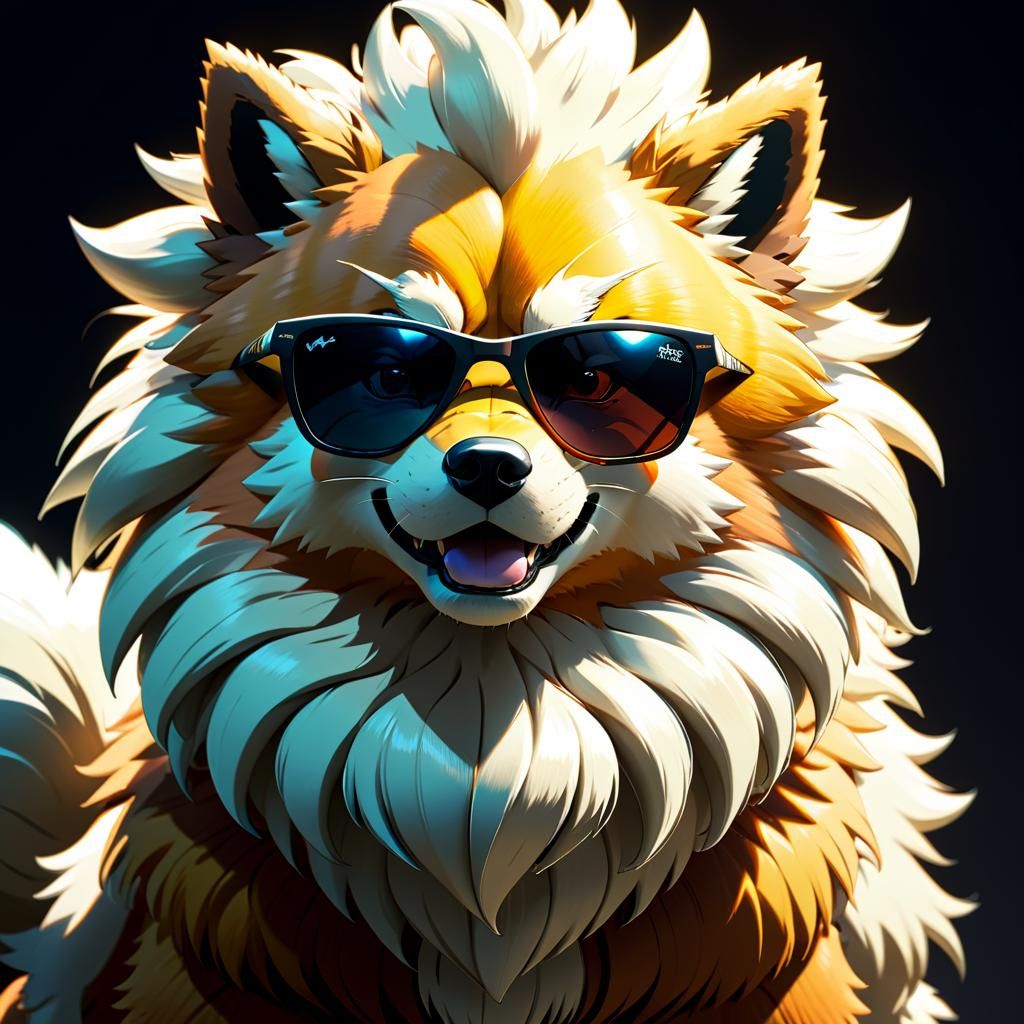 Arcanine in Sunglasses: Anime Cel-Shaded Style