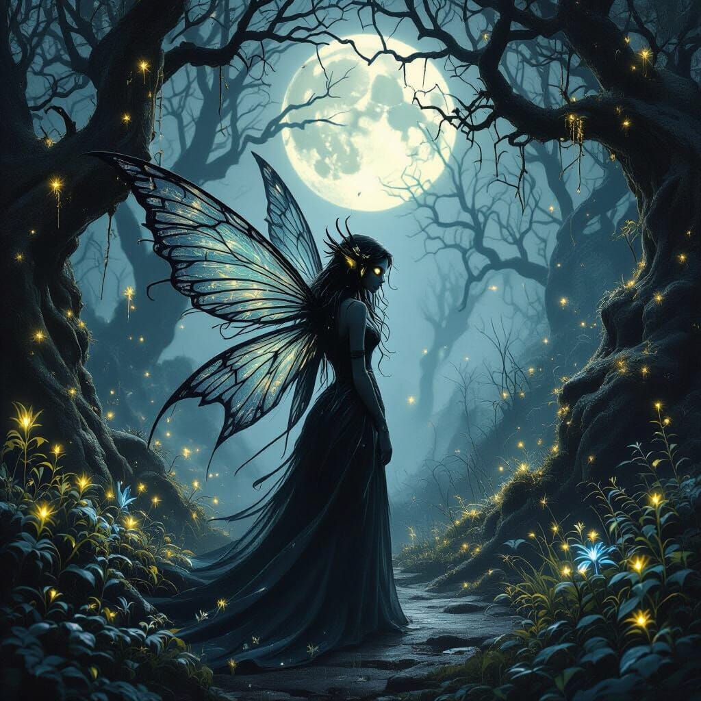 Ethereal Fairy in Moonlit Enchanted Forest
