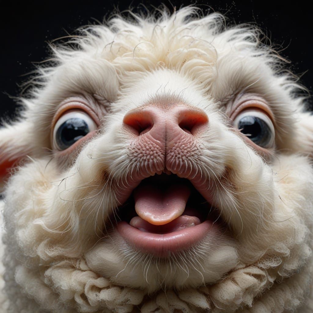 Comical Close-Up of an Obese, Cross-Eyed Lamb