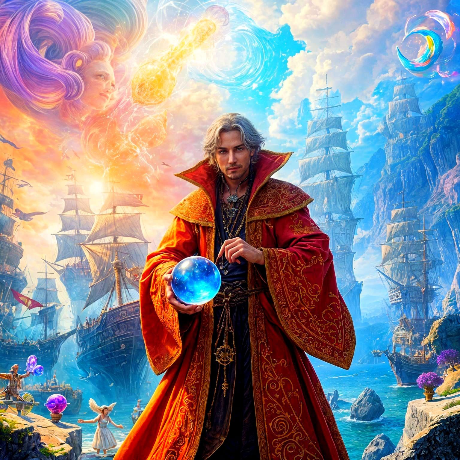 Magical Port with Floating Pirate Ships