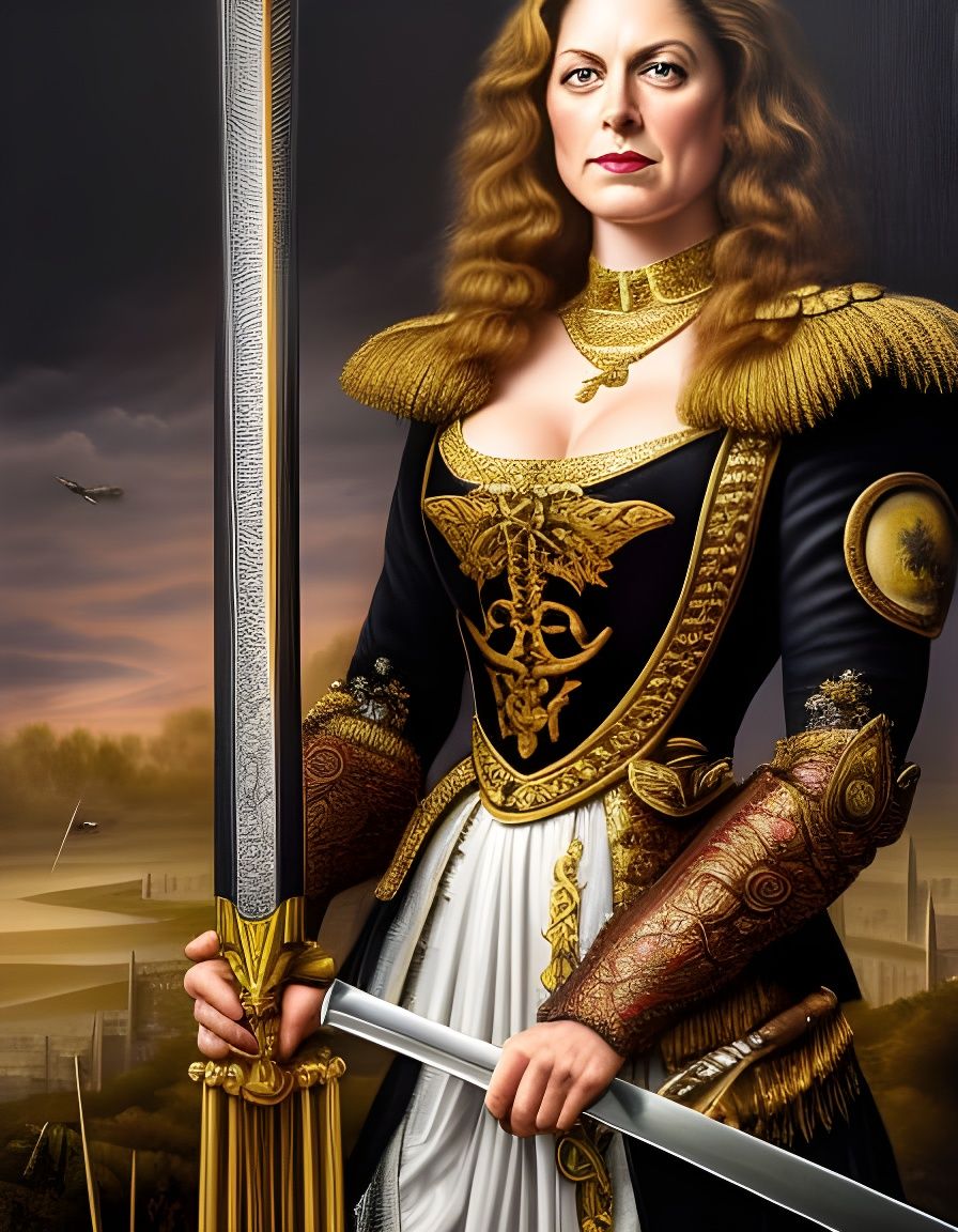 Penny Mordaunt, with swords