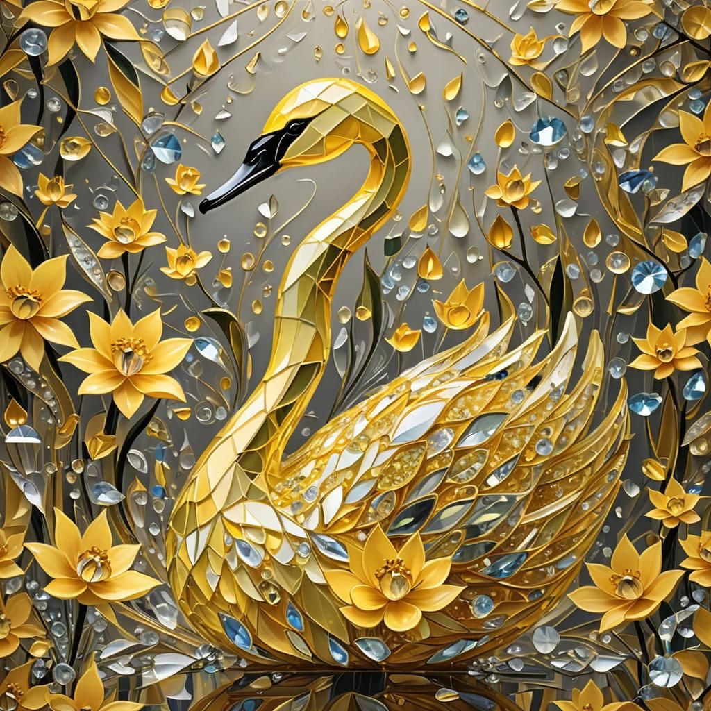 Luminous Cubic Art: Yellow Swan Figurine