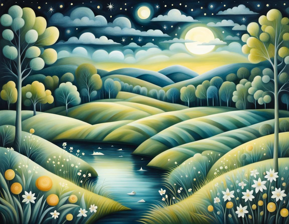 Summer Night Landscape: Digital Painting