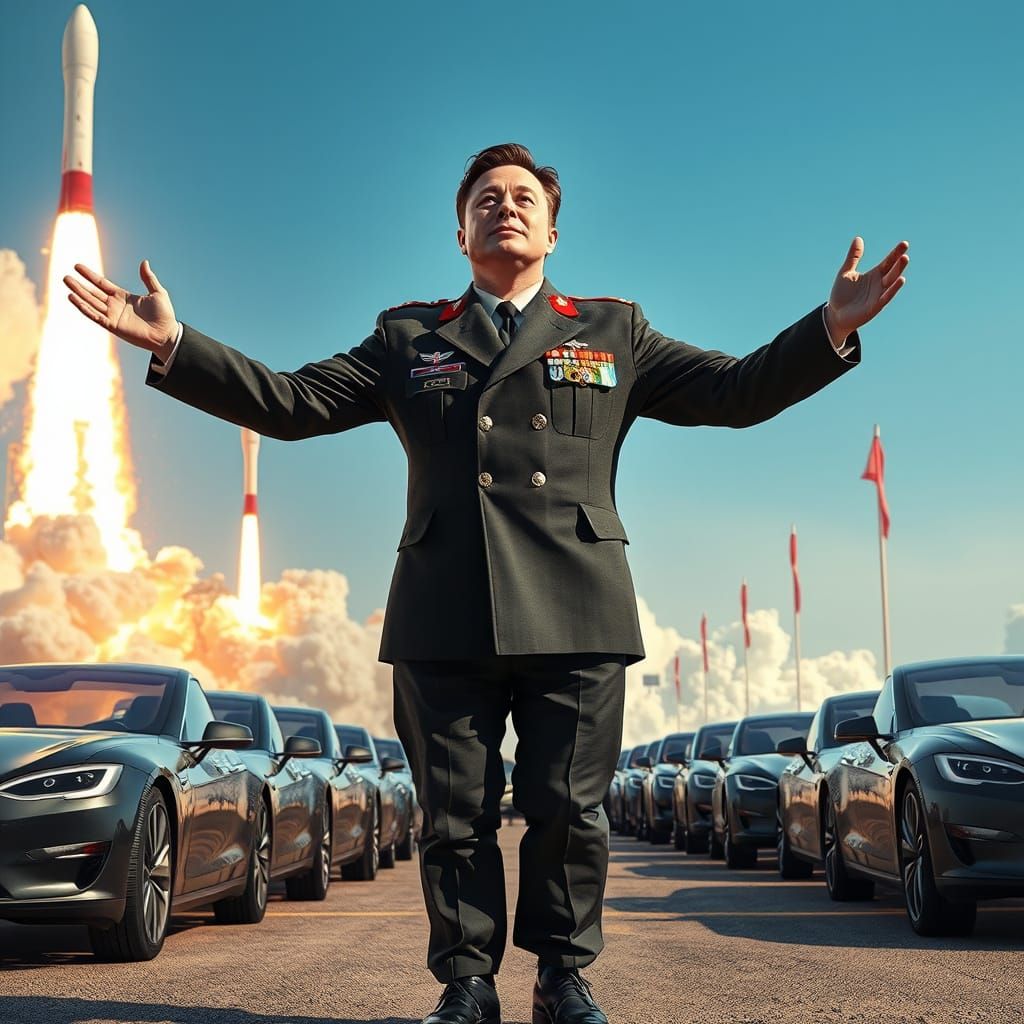 Visionary Leader in Futuristic Military Uniform, Embracing t...