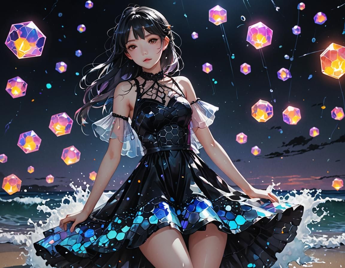 High Contrast Seashore Scene in Anime Style