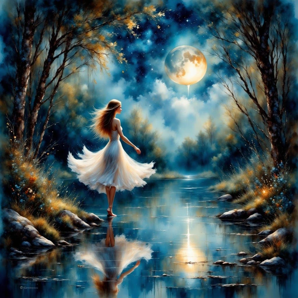 Forest Fairy Dances Under Starry Sky