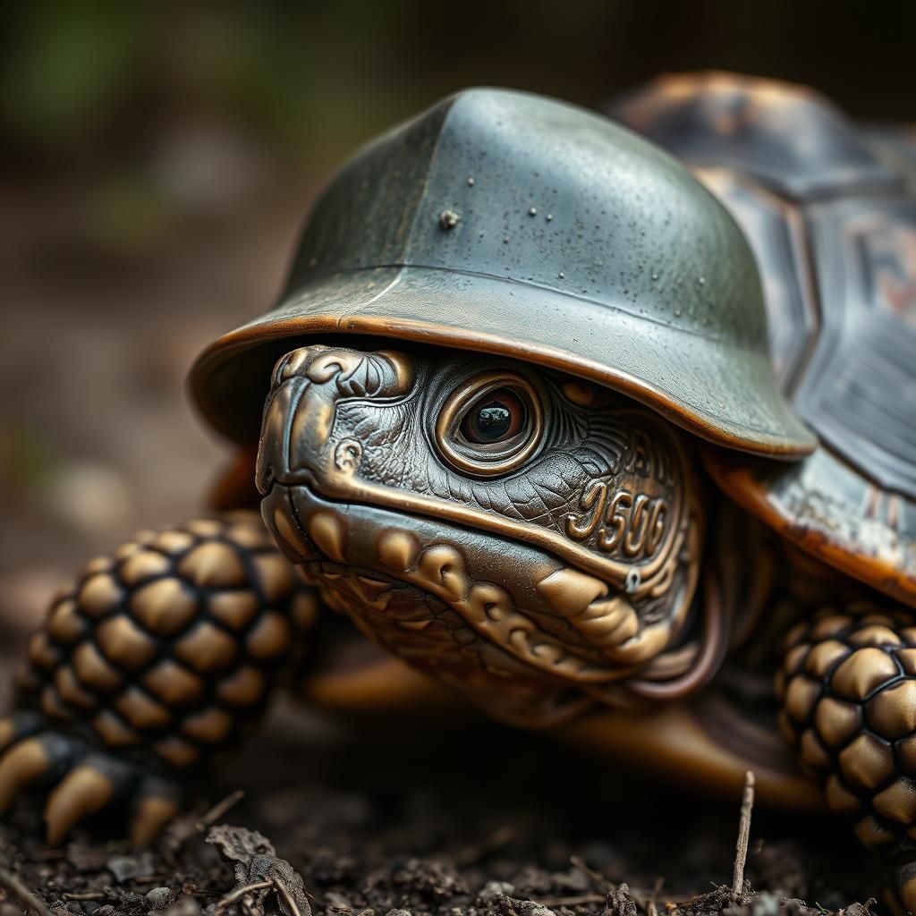 Tortoise in WWII German Army Helmet