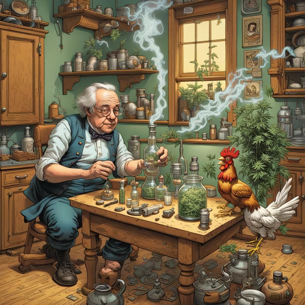 Edison and Franklin's Rube Goldberg Bong, Comic Book Art