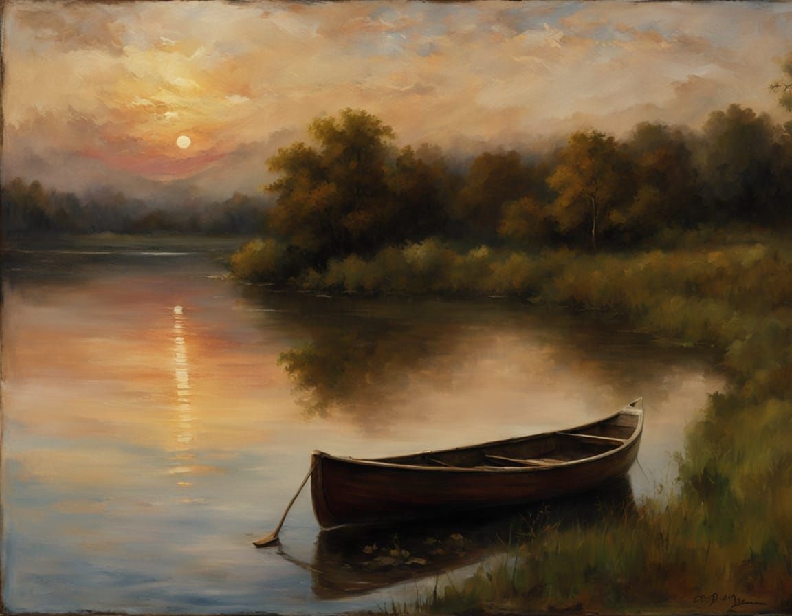 Serene River Scene in Tonalist Style