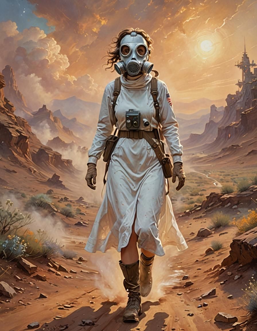 Ethereal Woman on Mars in Oil Painting Style