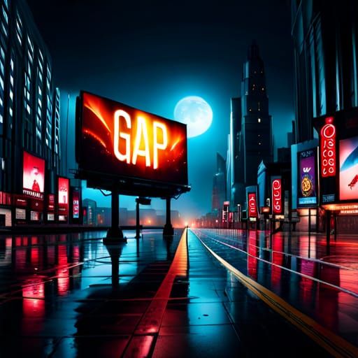 Glowing billboard on a rainy night in the city