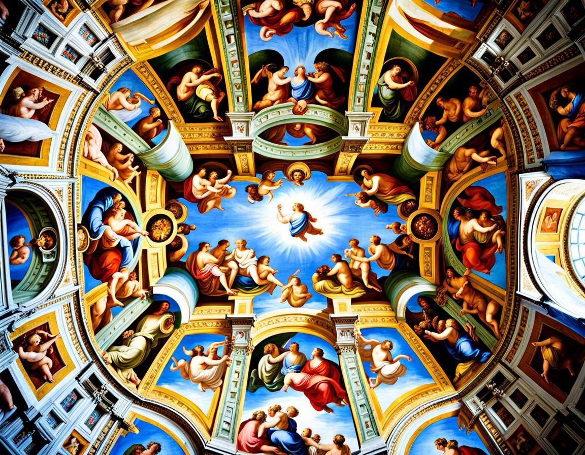 The Sistine Chapel ceiling (Soffitto della Cappella Sistina), painted in fresco by artist Michelangelo between 1508 and ...
