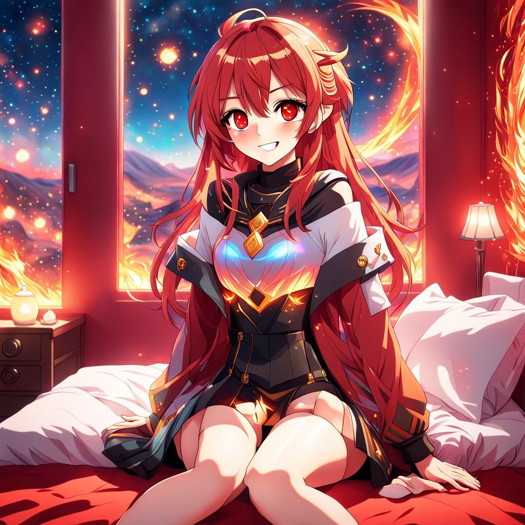 Anime Girl Portrait in Holographic Bedroom