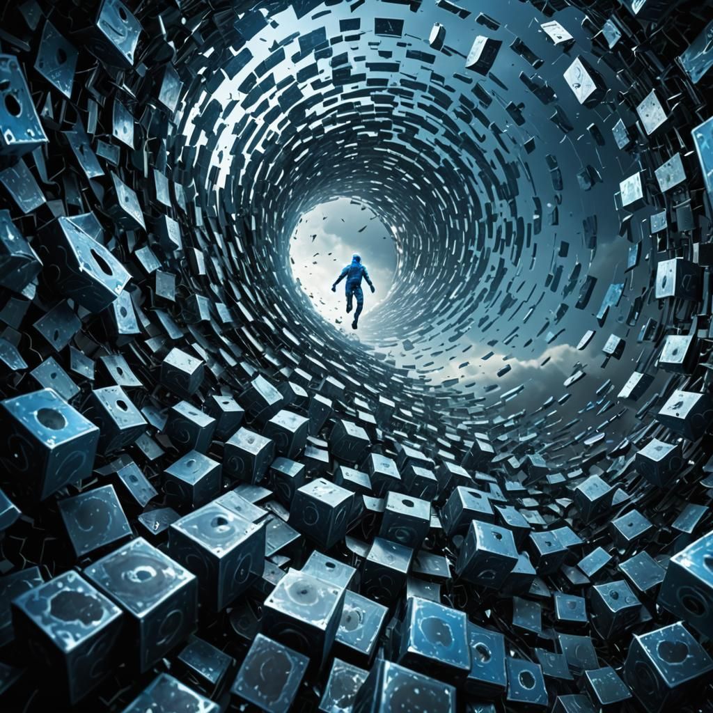 Humanoid Figure Levitating in Cyberpunk Tornado