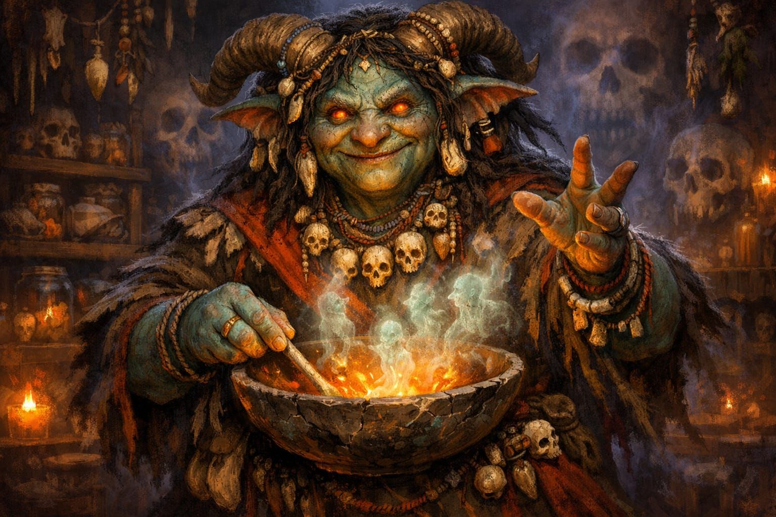Grub, Storied Matriarch: Goblin Warlock Illustration
