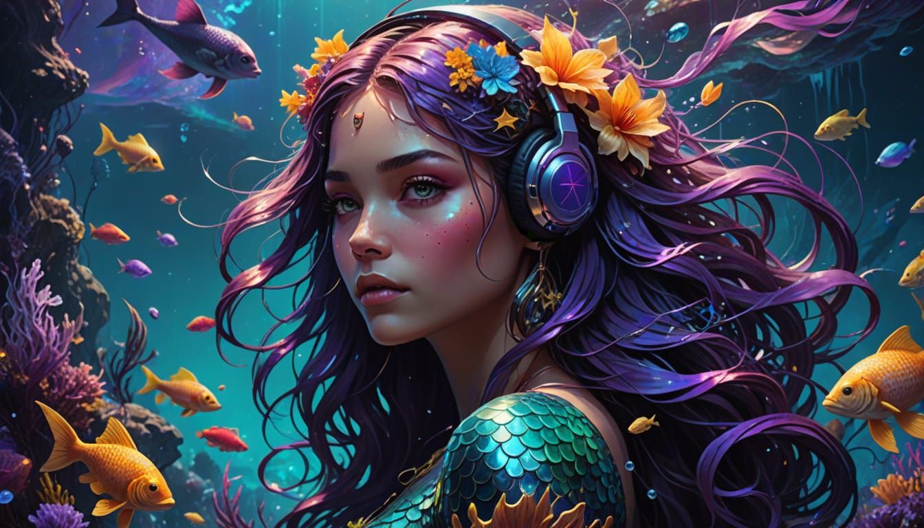 Hyper-Realistic Mermaid in Vibrant Underwater Scene