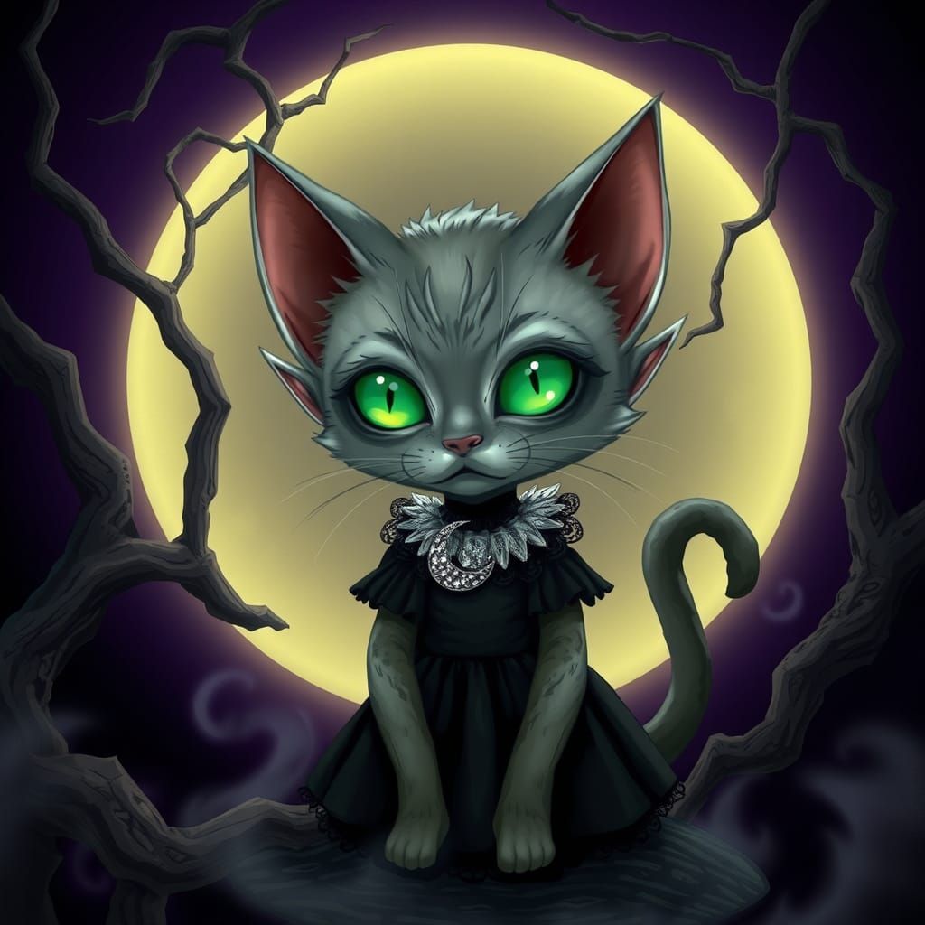Chibi Elf Cat in Gothic Victorian Style