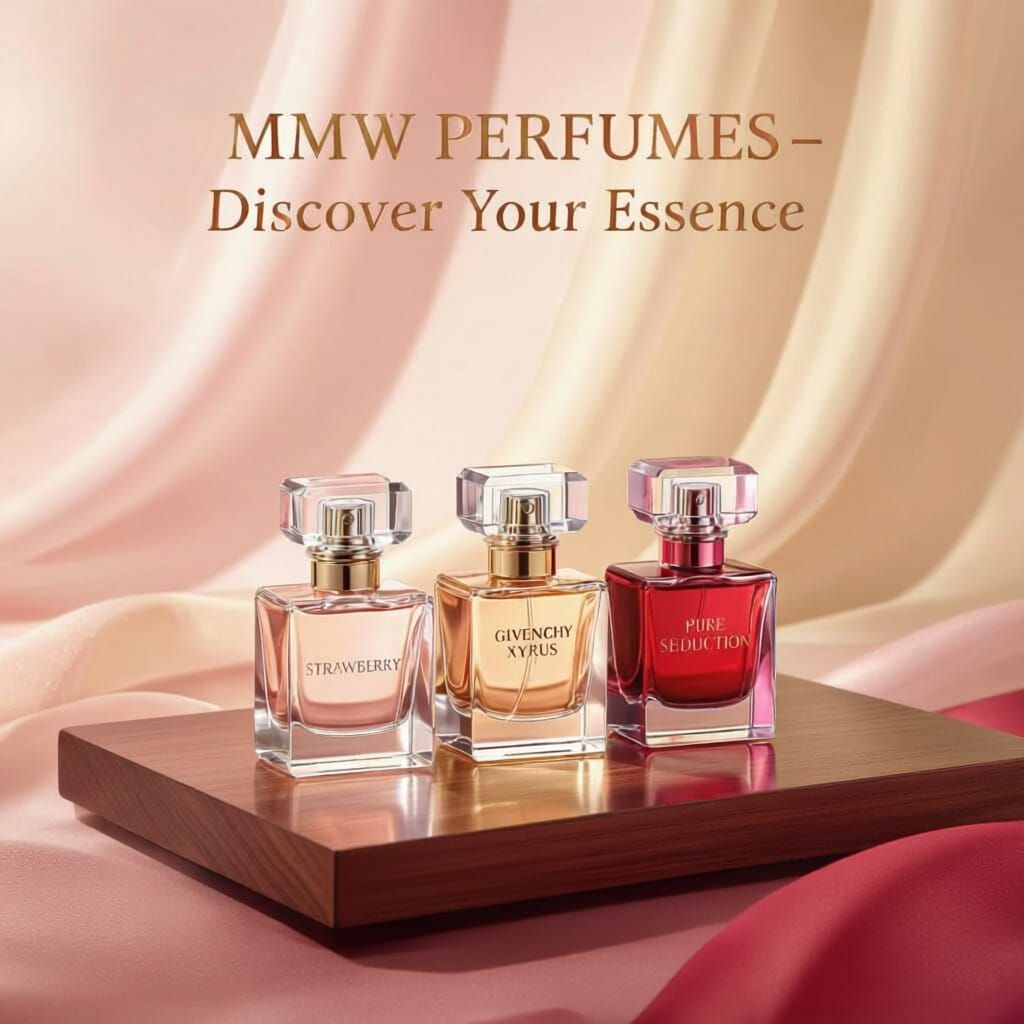 Elegant Perfume Ad Poster with Luxury Bottles
