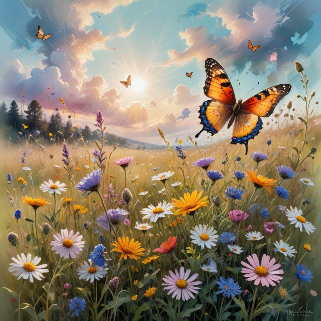 Vibrant Summer Meadow in Watercolor Style