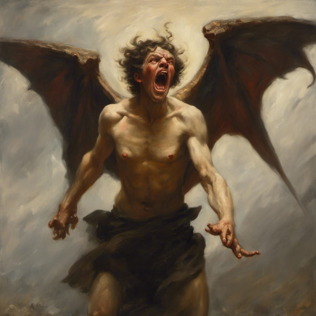 Screaming Winged Demon in Academic Style