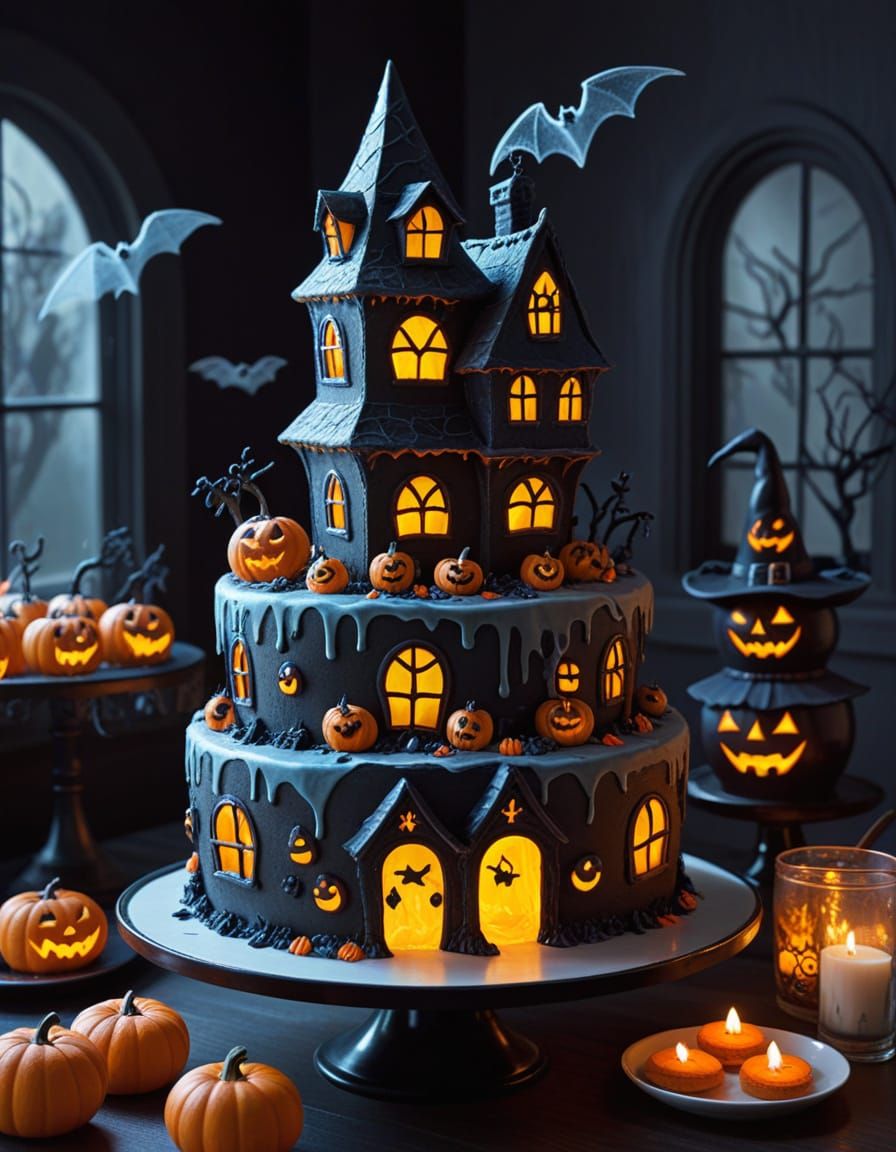 Whimsical Spooky Birthday Party with Haunted House Cake