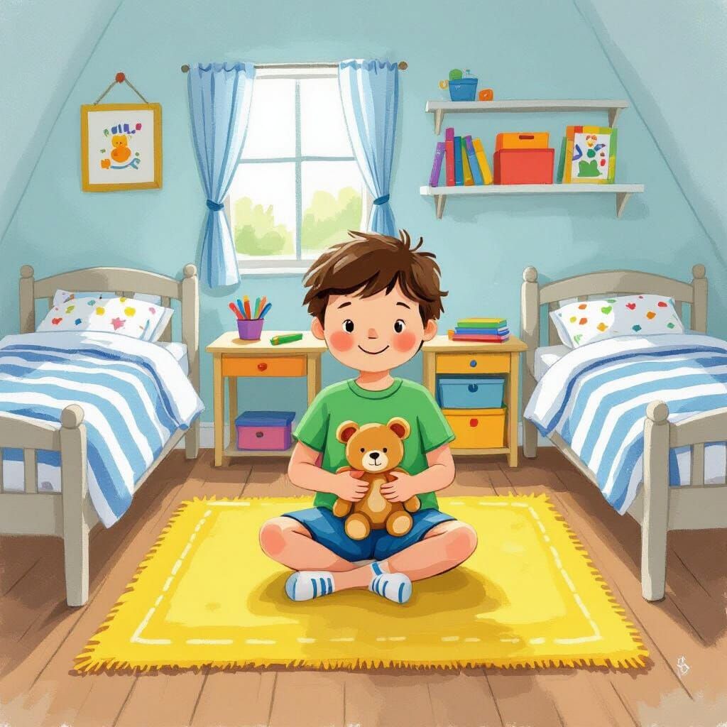 Whimsical Child's Bedroom Illustration in Storybook Style