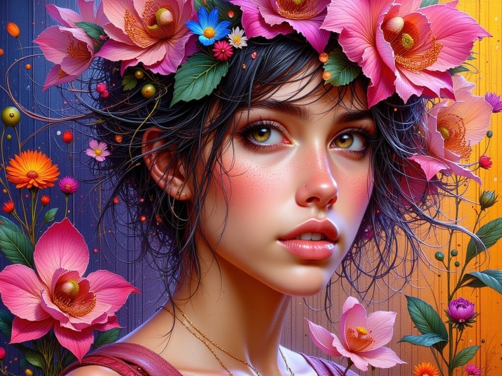 Orchid Lady Portrait in Dynamic Lighting, 8k Concept Art