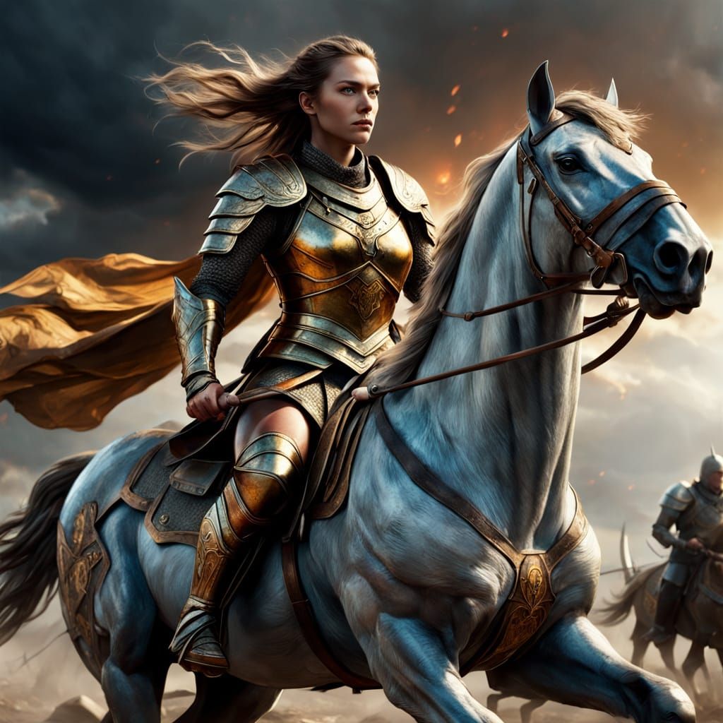 Hungarian Warrior on Warhorse in Battlefield, Rutkowski Styl...